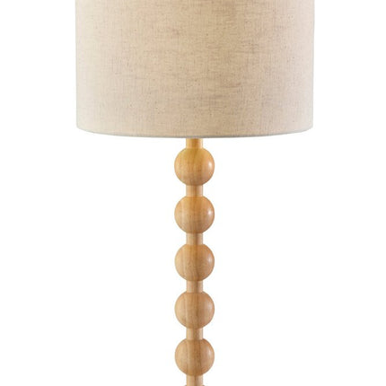 28" Brown Solid Wood Candlestick Table Lamp With Off White Drum Shade HomeRoots