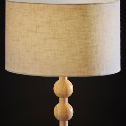 28" Brown Solid Wood Candlestick Table Lamp With Off White Drum Shade HomeRoots