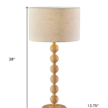 28" Brown Solid Wood Candlestick Table Lamp With Off White Drum Shade HomeRoots