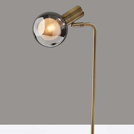 18" Antiqued Brass Metal Cylinder Desk Table Lamp With Gray Globe Shade With Starling LED Bulb HomeRoots