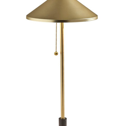 20" Black and Gold Metal Two Light Candlestick LED Table Lamp With Brass Cone Shade HomeRoots
