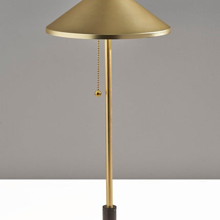 20" Black and Gold Metal Two Light Candlestick LED Table Lamp With Brass Cone Shade HomeRoots