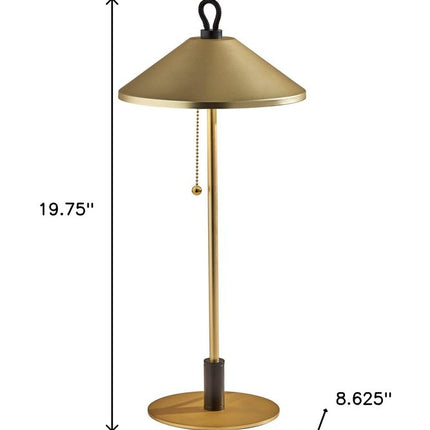 20" Black and Gold Metal Two Light Candlestick LED Table Lamp With Brass Cone Shade HomeRoots