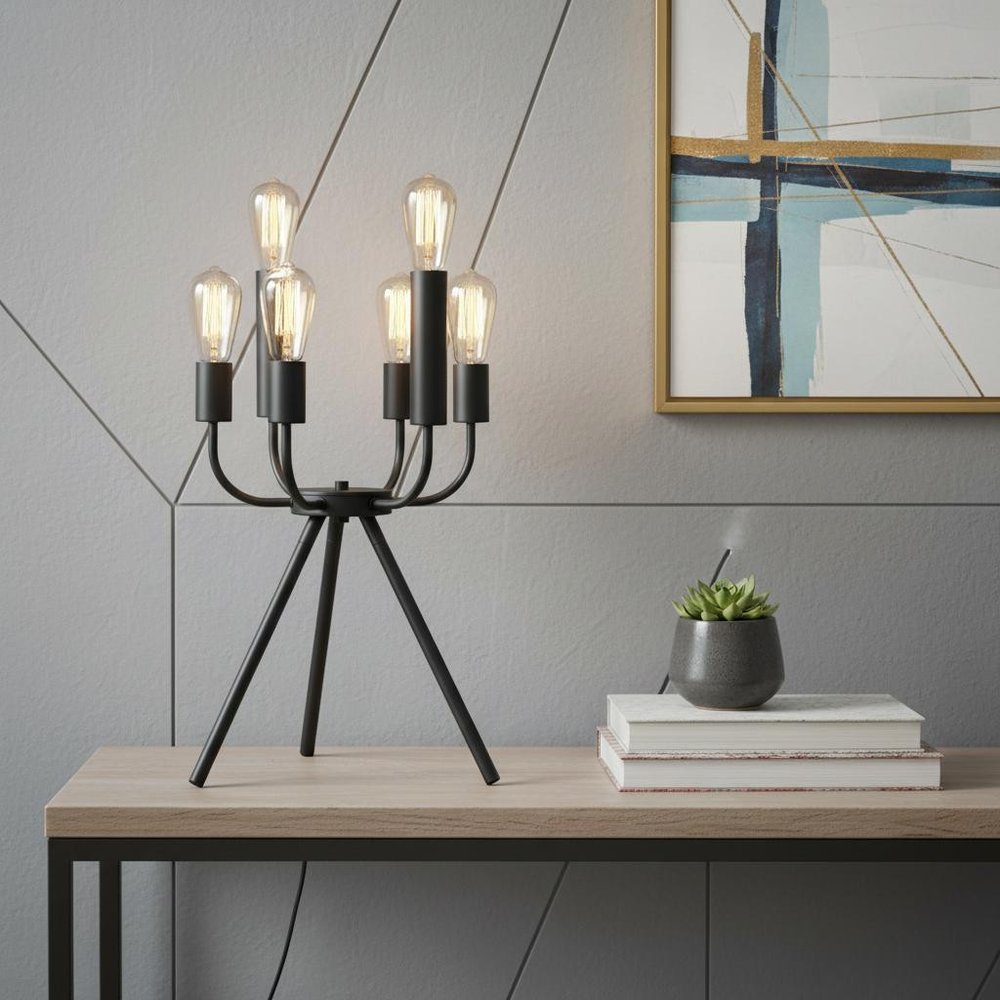 24" Black Six Light Tripod Table Lamp