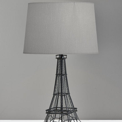 25" Black Acrylic Paris Desk Table Lamp With Gray Drum Shade HomeRoots