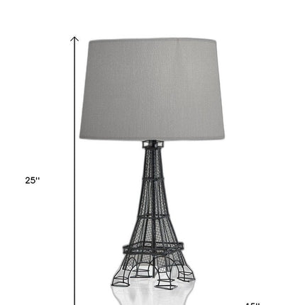 25" Black Acrylic Paris Desk Table Lamp With Gray Drum Shade HomeRoots