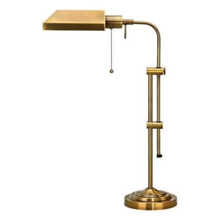 26" Bronze Metal Adjustable Table Lamp With Antiqued Brass Rectangular Shade