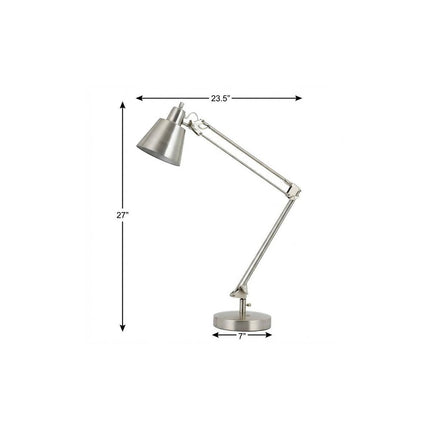 27" Nickel Metal Desk Table Lamp With Nickel Cone Shade