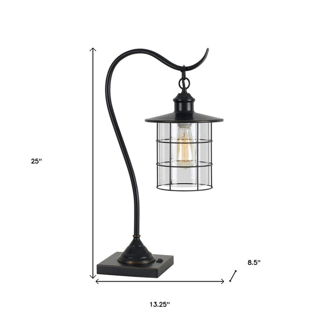 25" Bronze Metal Lantern Style Desk Lamp With Edison Bulb HomeRoots