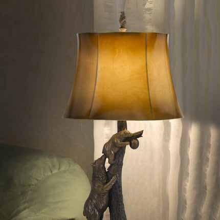 31" Bronze Bears After the Honey Table Lamp With Brown Faux Leather Shade HomeRoots