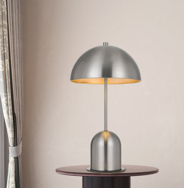 20" Nickel Metal Desk Table Lamp With Nickel Dome Shade HomeRoots