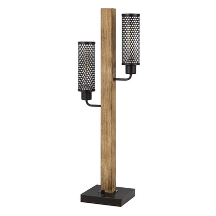 32" Gray Metal Two Light Table Lamp With Black Novelty Shade HomeRoots