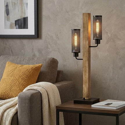 32" Gray Metal Two Light Table Lamp With Black Novelty Shade HomeRoots