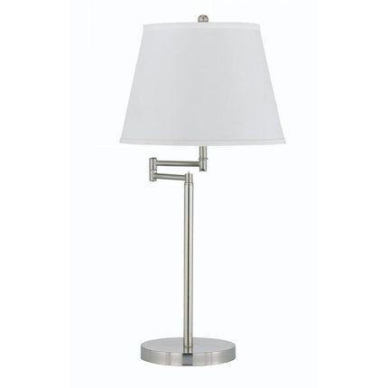 28" Nickel Metal Table Lamp With Off White Empire Shade HomeRoots