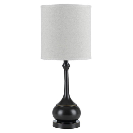 25" Blackened Bronze Metal Round Table Lamp With Off White Drum Shade HomeRoots