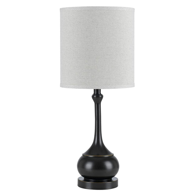 25" Blackened Bronze Metal Round Table Lamp With Off White Drum Shade HomeRoots