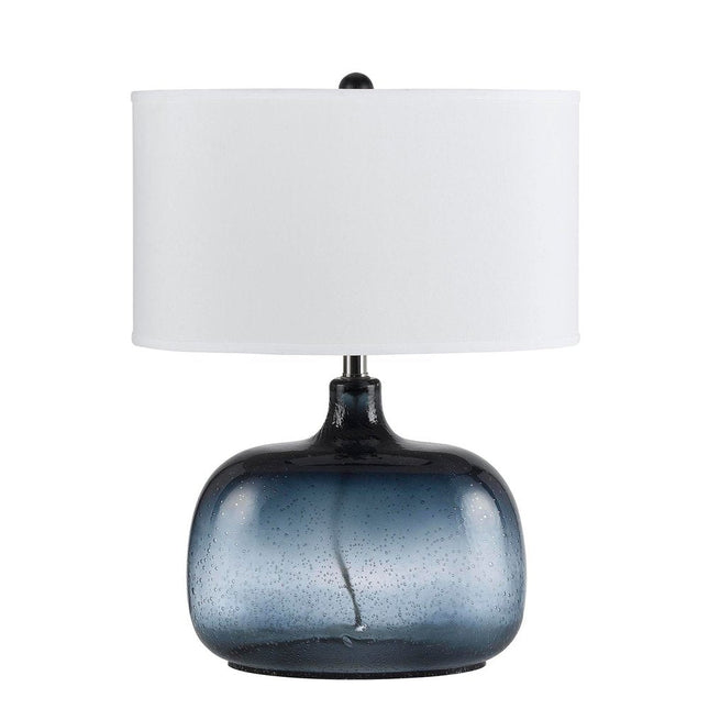 24" Dark Blue Glass Table Lamp With White Novelty Shade HomeRoots