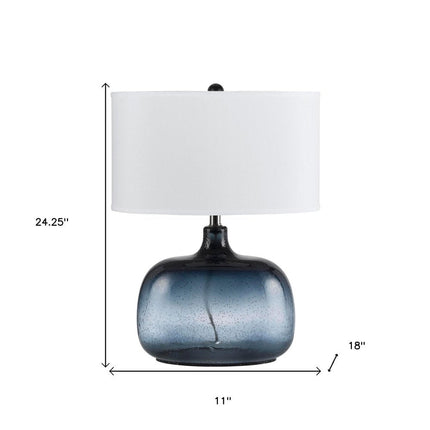 24" Dark Blue Glass Table Lamp With White Novelty Shade HomeRoots