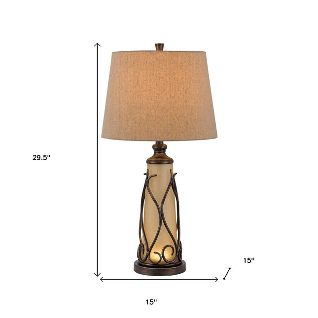 30" Brown Metal Two Light Table Lamp With Brown Empire Shade HomeRoots