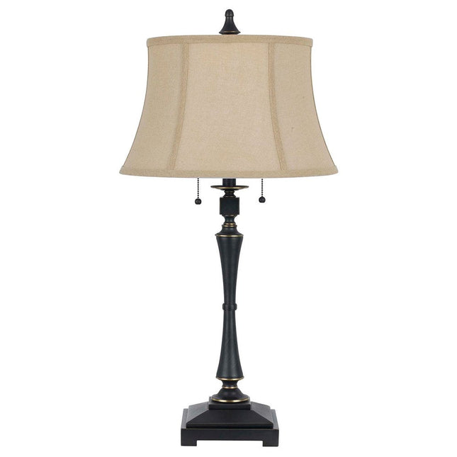 31" Black Metal Two Light Candlestick Table Lamp With Beige Empire Shade HomeRoots