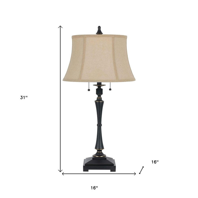 31" Black Metal Two Light Candlestick Table Lamp With Beige Empire Shade HomeRoots