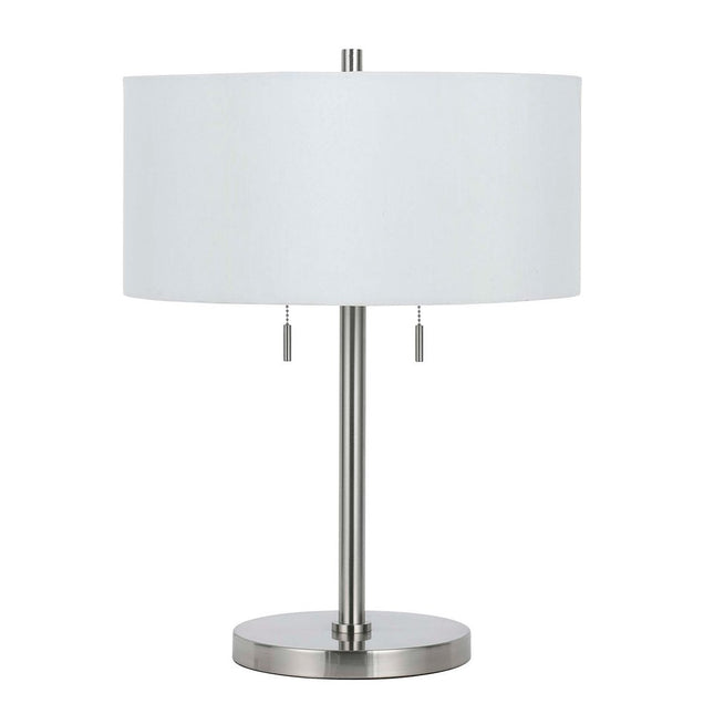 24" Nickel Metal Two Light Table Lamp With White Empire Shade HomeRoots