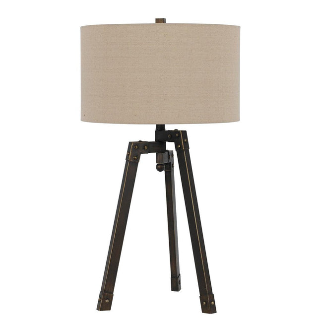 32" Charcoal Metal Tripod Table Lamp With Tan Drum Shade HomeRoots
