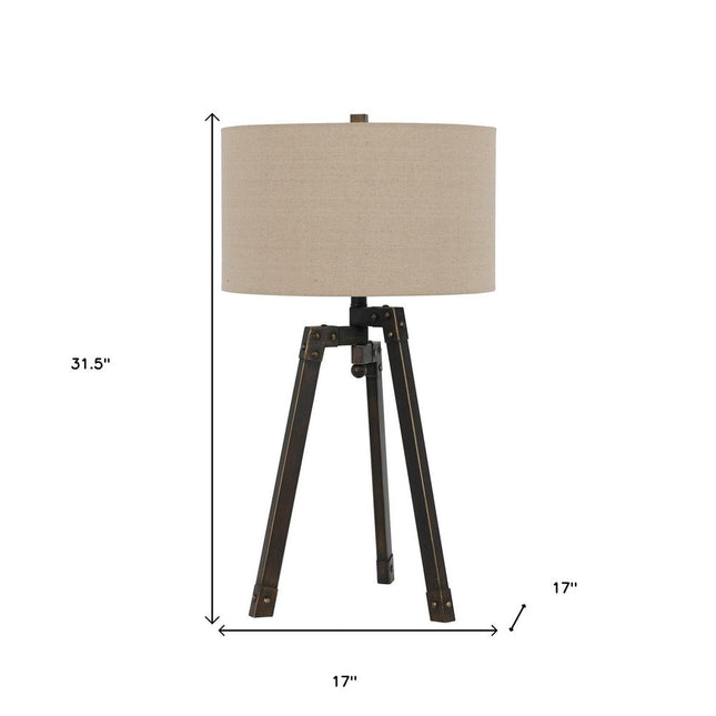 32" Charcoal Metal Tripod Table Lamp With Tan Drum Shade HomeRoots
