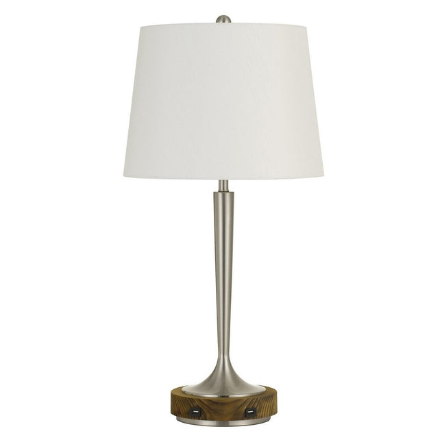 29" Nickel Metal Usb Table Lamp With Off White Empire Shade HomeRoots