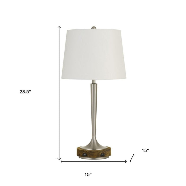 29" Nickel Metal Usb Table Lamp With Off White Empire Shade HomeRoots