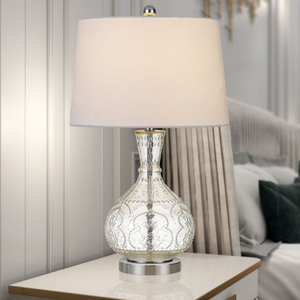 27" Clear Metal Round Table Lamp With White Shade HomeRoots
