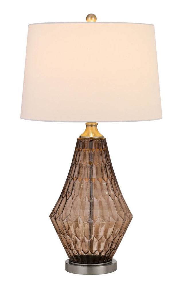 31" Gray Metal Geometric Table Lamp With Off White Empire Shade HomeRoots