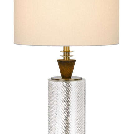 30" Clear Metal Table Lamp With White Empire Shade