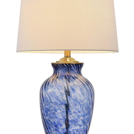 28" Blue Swirl Glass Table Lamp With White Empire Shade HomeRoots