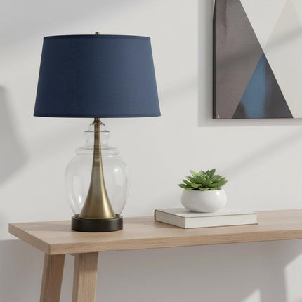 30" Black Metal Urn Table Lamp With Navy Blue Empire Shade HomeRoots