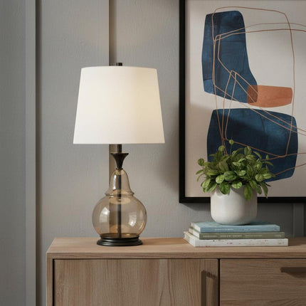 28" Clear Metal Table Lamp With White Empire Shade HomeRoots
