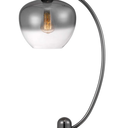 27" Gunmetal Metal Table Lamp With Silver Metallic Globe Shade