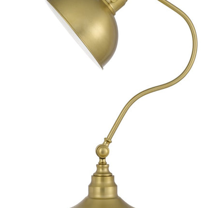25" Antiqued Brass Metal Lantern Desk Lamp With Antiqued Brass Dome Shade HomeRoots
