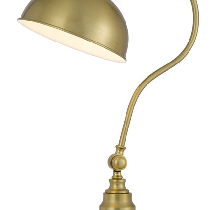 25" Antiqued Brass Metal Lantern Desk Lamp With Antiqued Brass Dome Shade HomeRoots