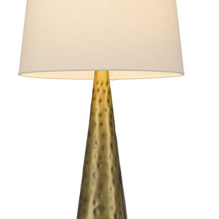 27" Antiqued Brass Metal Geometric Table Lamp With White Empire Shade HomeRoots