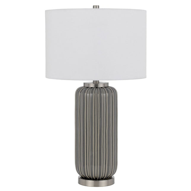 29" Gray Metal Cylinder Table Lamp With White Drum Shade HomeRoots