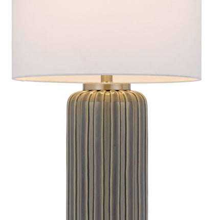 29" Gray Metal Cylinder Table Lamp With White Drum Shade HomeRoots