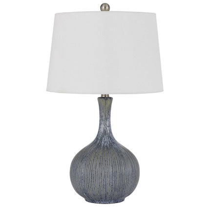25" Stone Ceramic Round Table Lamp With White Empire Shade HomeRoots
