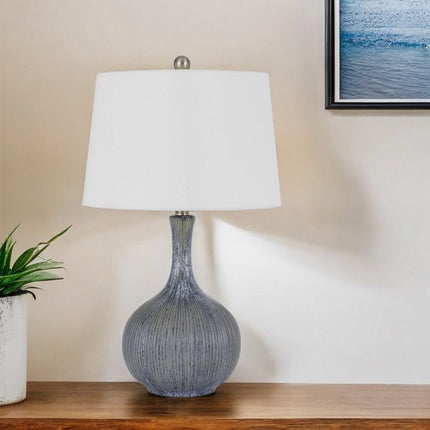 25" Stone Ceramic Round Table Lamp With White Empire Shade HomeRoots