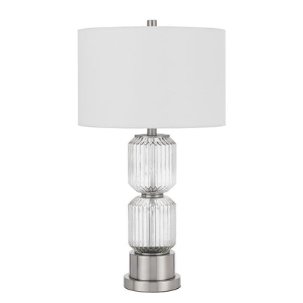 28" Nickel Metal Table Lamp With White Drum Shade HomeRoots