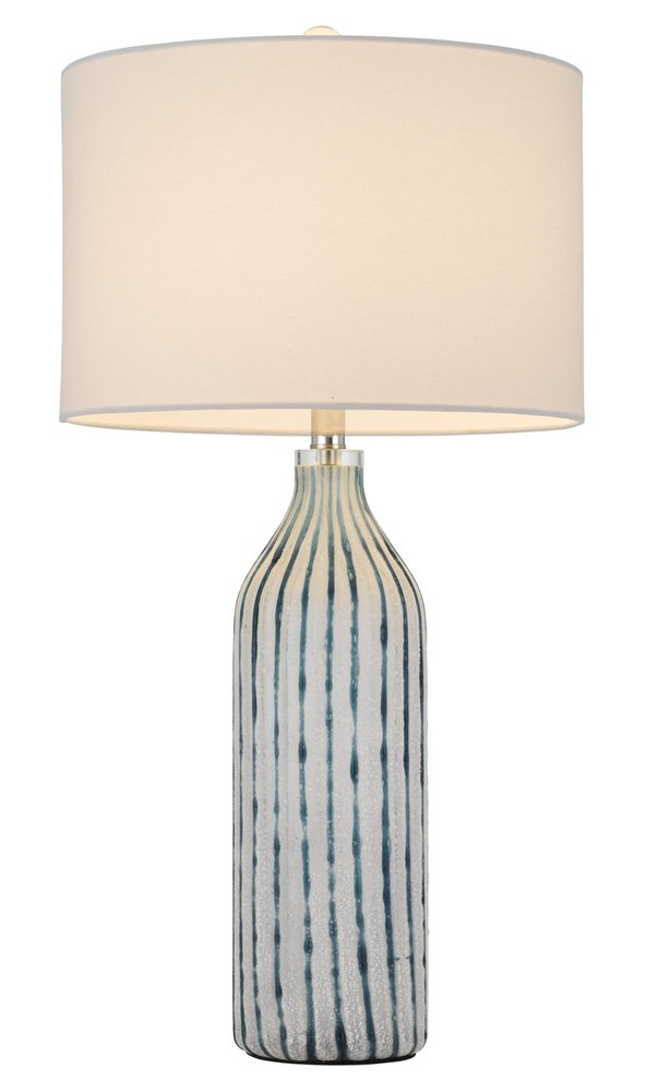 30" Gray And Aqua Glass Table Lamp With White Drum Shade HomeRoots