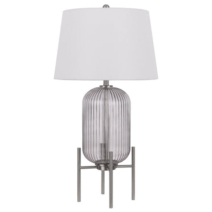 33" Nickel Glass Round Table Lamp With White Empire Shade HomeRoots