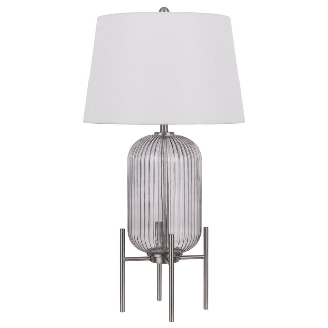 33" Nickel Glass Round Table Lamp With White Empire Shade HomeRoots