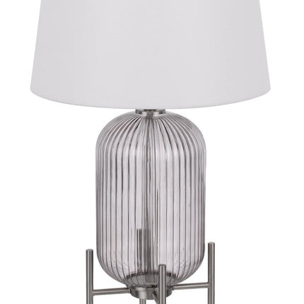 33" Nickel Glass Round Table Lamp With White Empire Shade