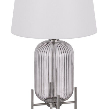 33" Nickel Glass Round Table Lamp With White Empire Shade HomeRoots
